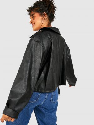 Кожаная куртка с карманами из искусственной кожи Boohoo черная