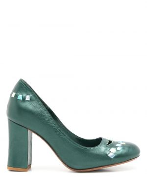 Pantofi cu toc din piele Sarah Chofakian verde