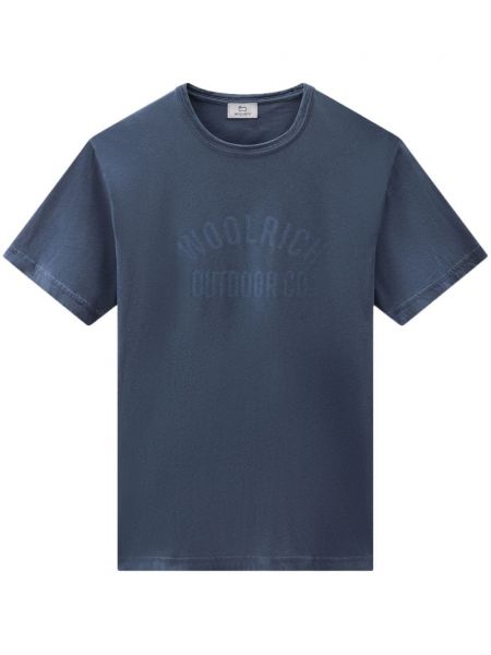 Bavlnené tričko s potlačou Woolrich modrá