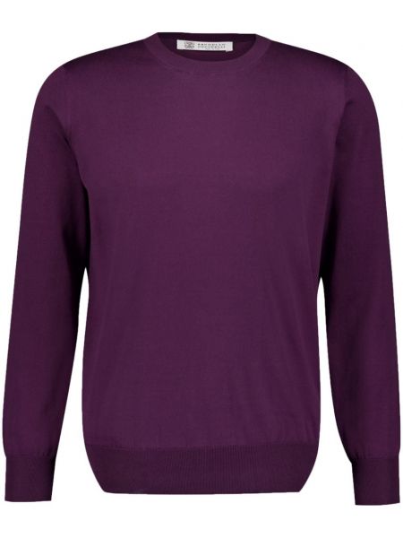 Kokvilnas garš džemperis ar apaļu kakla izgriezumu Brunello Cucinelli violets