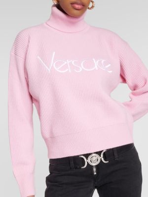 Jersey cuello alto con cuello alto de tela jersey Versace rosa