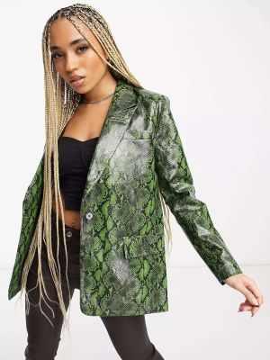 Кожаный пиджак из искусственной кожи со змеиным принтом Forever Unique зеленый