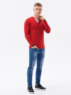 Polo majica z dolgimi rokavi Ombre rdeča