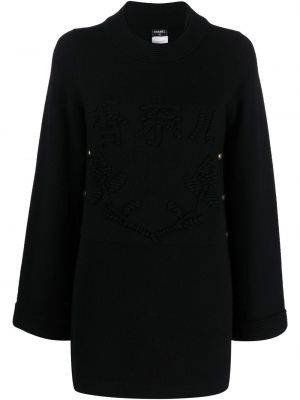 Megztas kašmyro siuvinėtas suknele Chanel Pre-owned juoda
