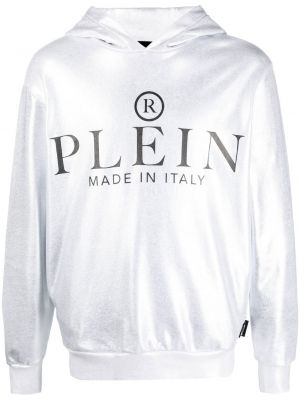 Pamučna hoodie s kapuljačom Philipp Plein srebrena