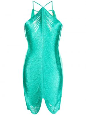 Koktejlové šaty s třásněmi z polyesteru na párty Cult Gaia - zelená
