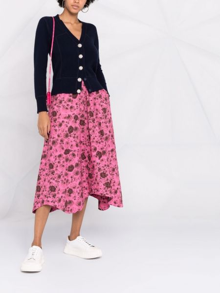 Falda larga de flores con estampado Ganni rosa
