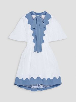 Хлопковое платье мини с вышивкой с бантом Valentino Garavani синее