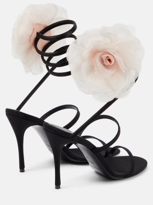Sandalias de raso de flores con apliques Magda Butrym negro