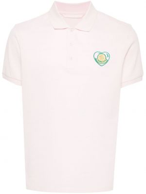 Памучна поло тениска бродирана Moncler розово