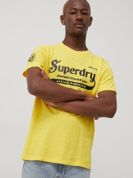 Бавовняна футболка з принтом Superdry, жовта
