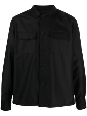 Μάλλινο πουκάμισο Low Brand μαύρο