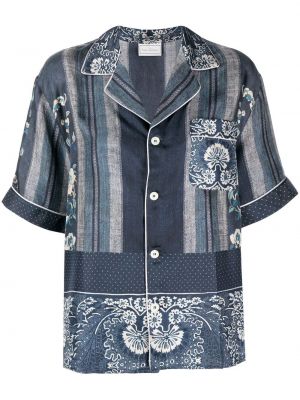 Svilena srajca s cvetličnim vzorcem s potiskom Pierre-louis Mascia modra