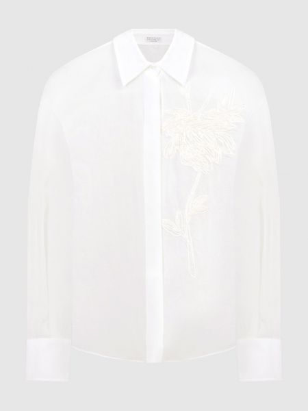 Белая блузка с вышивкой с пайетками Brunello Cucinelli