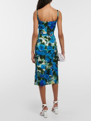Pamučna midi haljina s cvjetnim printom Dries Van Noten plava