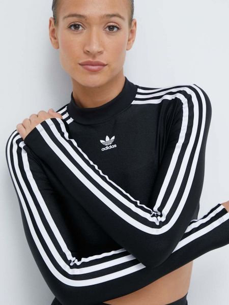 Tricou cu mânecă lungă slim fit cu dungi Adidas Originals negru