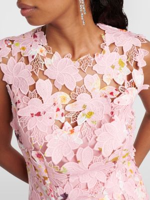 Sukienka midi w kwiatki koronkowa Monique Lhuillier różowa