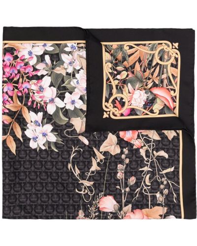 Bufanda de seda de flores con estampado Salvatore Ferragamo negro