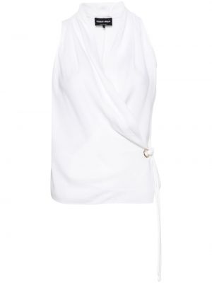 Svilena bluza z draperijo Giorgio Armani bela