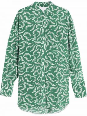 Oversize копринена риза с принт Victoria Beckham зелено