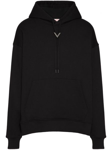 Pamučna hoodie s kapuljačom Valentino Garavani crna