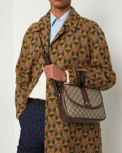Чанта през рамо с принт Gucci бежово