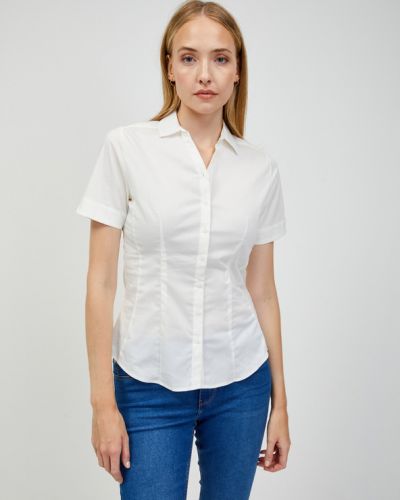 Koszula slim fit zapinane na guziki bawełniane z krótkim rękawem Orsay - biały