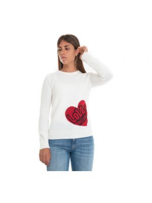 Sweter z okrągłym dekoltem Love Moschino biały
