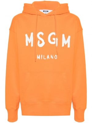Raštuotas medvilninis džemperis su gobtuvu Msgm oranžinė