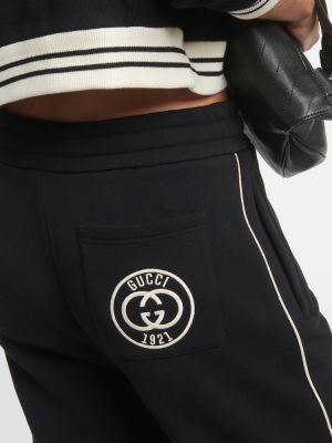 Pantaloni sport din bumbac din jerseu Gucci negru