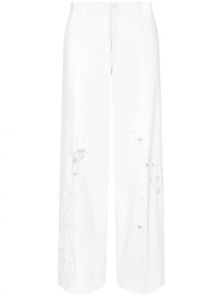Pamučne hlače s cvjetnim printom s čipkom Dolce & Gabbana bijela