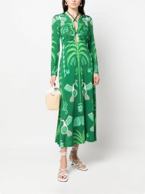 Robe mi-longue à imprimé à motifs abstraits Johanna Ortiz vert