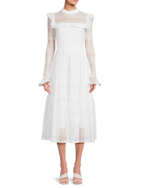 Кружевной платье миди с вышивкой с рюшами Rachel Parcell белый