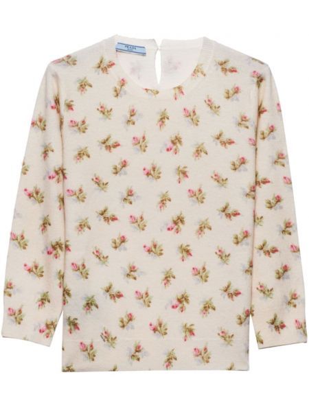 Vuneni džemper s cvjetnim printom Prada ružičasta