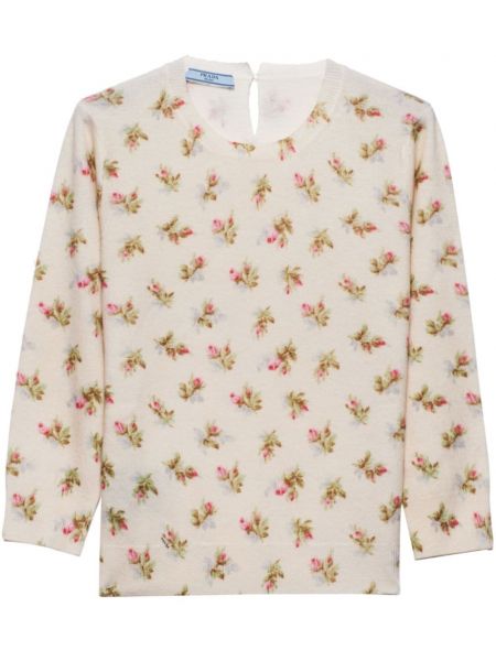 Pull en laine à fleurs Prada rose