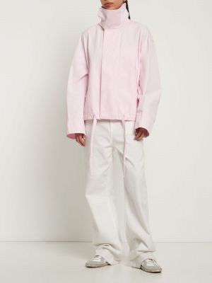 Bavlněná bunda s vysokým límcem Lemaire růžová
