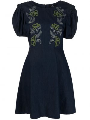Памучна рокля бродирана на цветя Ps Paul Smith синьо