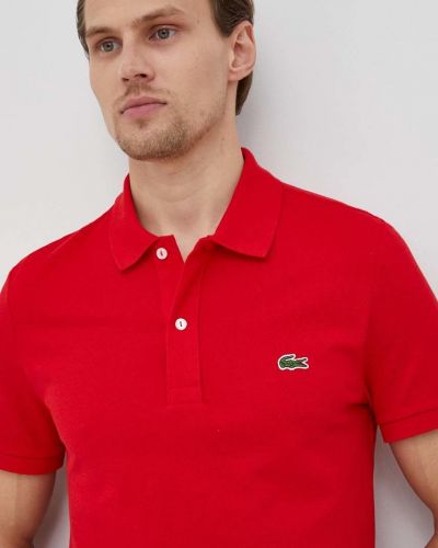 Памучна тениска с дълъг ръкав Lacoste червено
