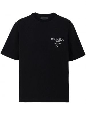 Памучна тениска с принт Prada черно