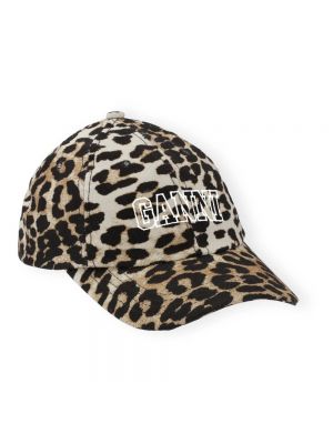 Cappello con visiera di cotone con stampa leopardato Ganni