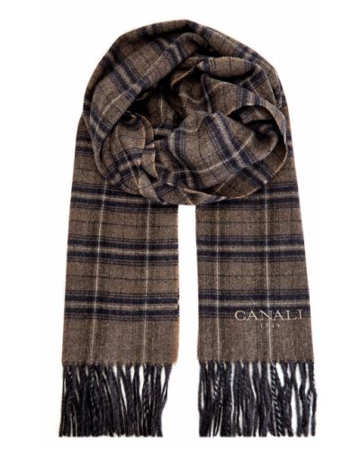 Клетчатый кашемировый шарф с вышивкой Canali