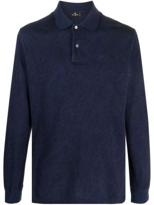 Raštuotas medvilninis polo marškinėliai su paisley raštu Etro mėlyna