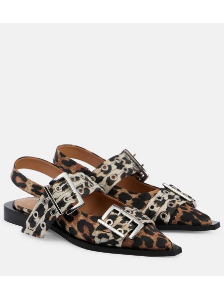 Leopard trykt satin ballerinaer Ganni brun