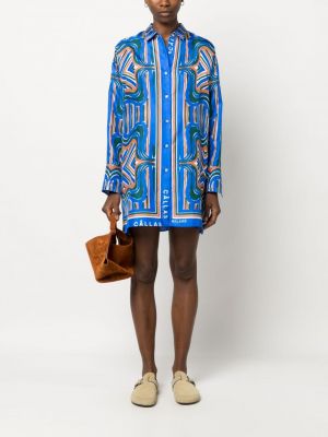 Jedwabna sukienka z nadrukiem w abstrakcyjne wzory Câllas Milano niebieska