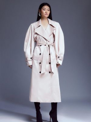 Атласный приталенный пальто с поясом Karen Millen розовый
