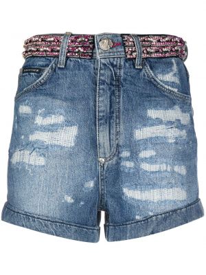 Shorts di jeans con cristalli Philipp Plein blu