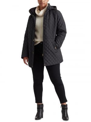 Стеганое кожаное пальто с капюшоном Lauren Ralph Lauren черное