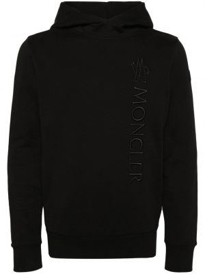 Pamučna hoodie s kapuljačom s vezom Moncler crna