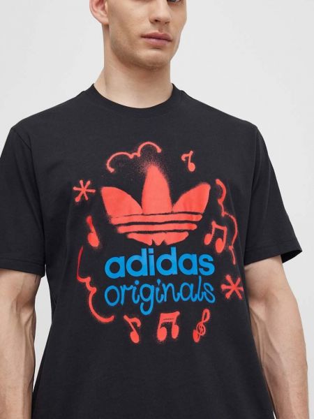 Чорна бавовняна футболка з принтом Adidas Originals