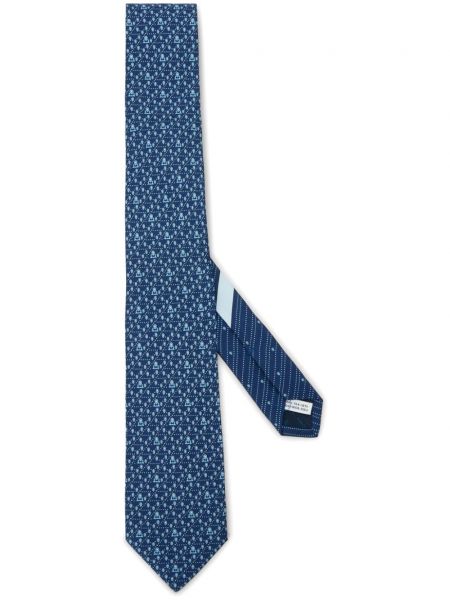 Raštuotas šilkinis kaklaraištis Ferragamo mėlyna